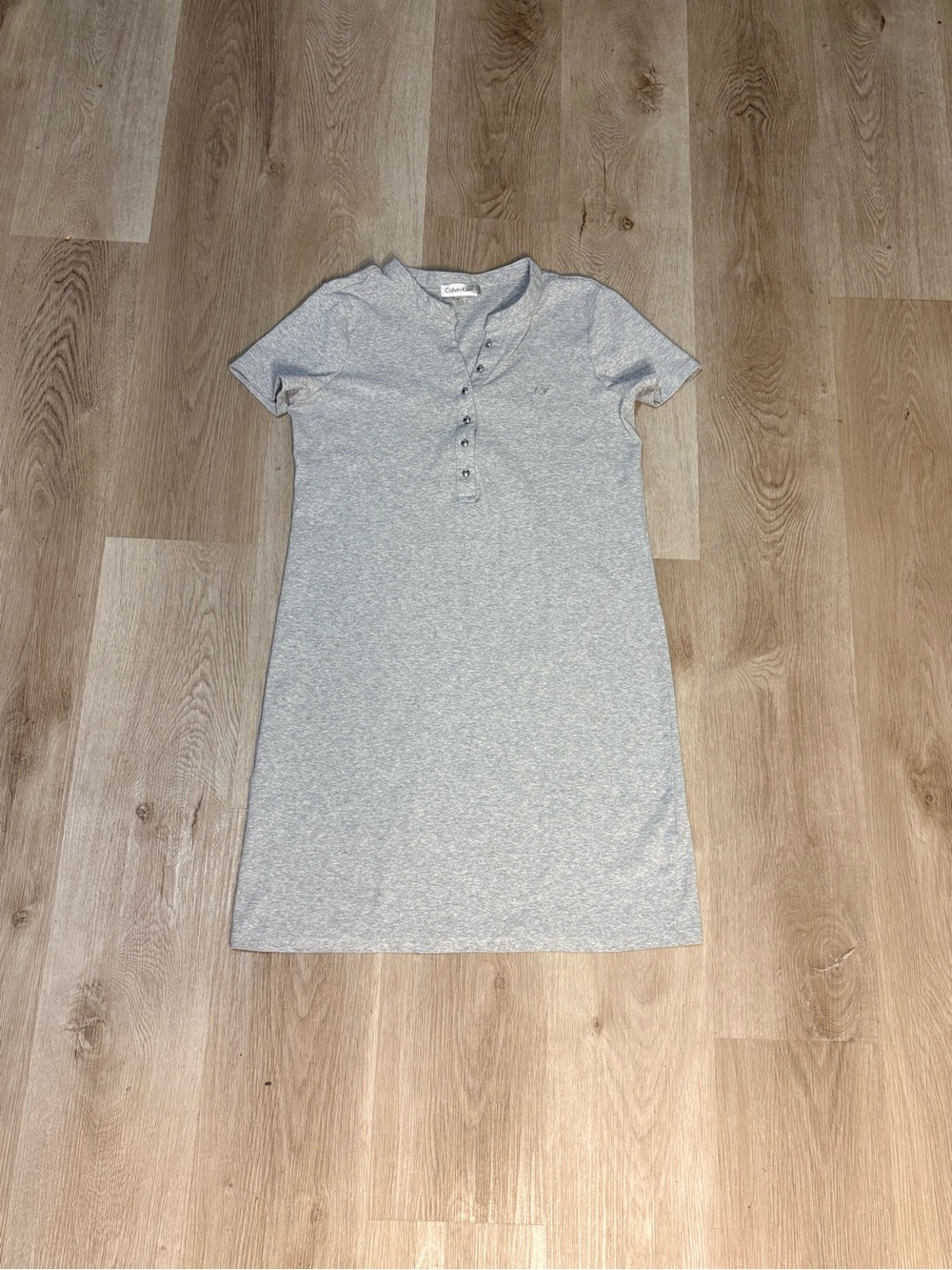 Calvin Klein Gray T-Shirt Dress Size Medium Henley Short Sleeve Casual Summer